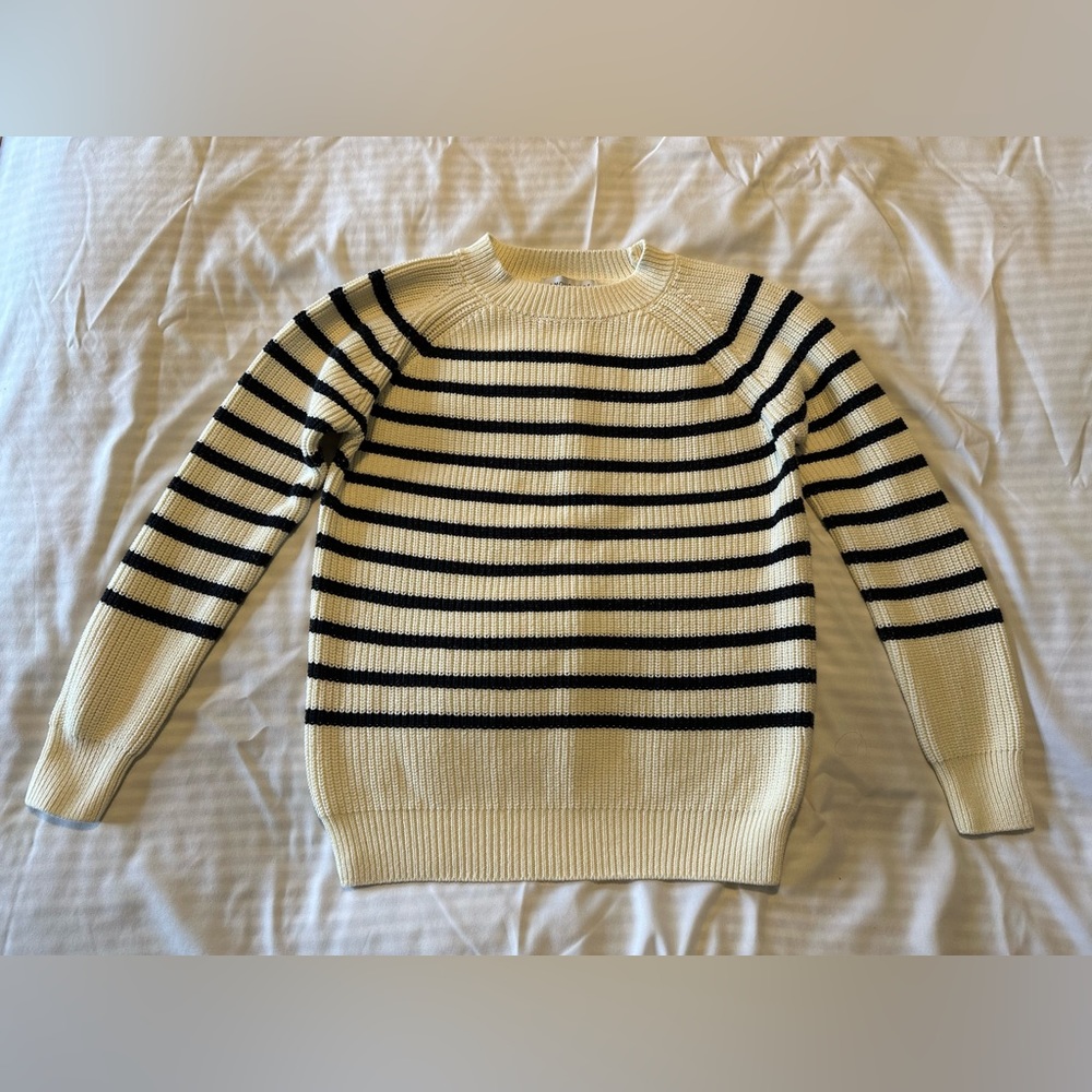 Amour Vert Layla Organic Cotton Sweater Ivory Navy Stripe Women’s Small